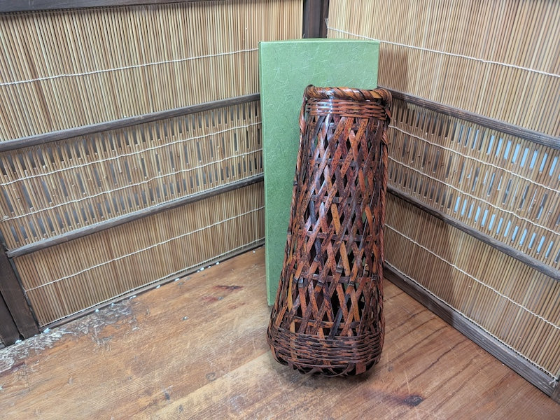 Japanese Ikebana Bamboo Kago Basket w Original Box Tea Ceremony Floral Art