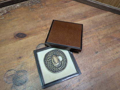 Vintage Japanese Katana Tsuba Replica Brass Sword Guard w/ Box