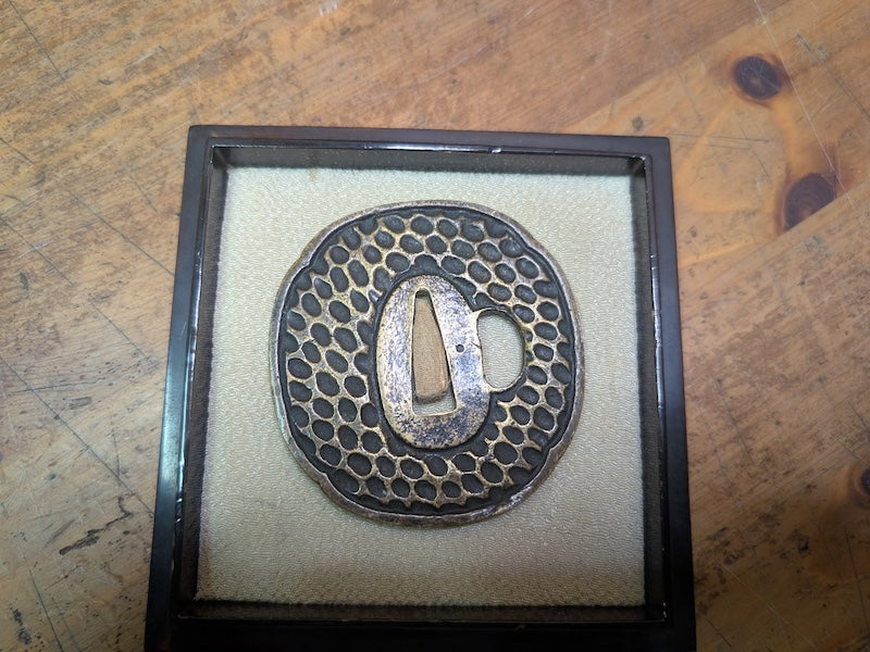 Vintage Japanese Katana Tsuba Replica Brass Sword Guard w/ Box
