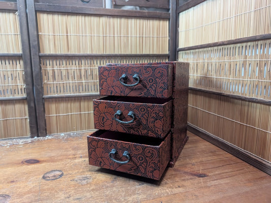 Vintage Japanese Ko Bako Box 1970s Yuzen Washi Accessory Drawer Case