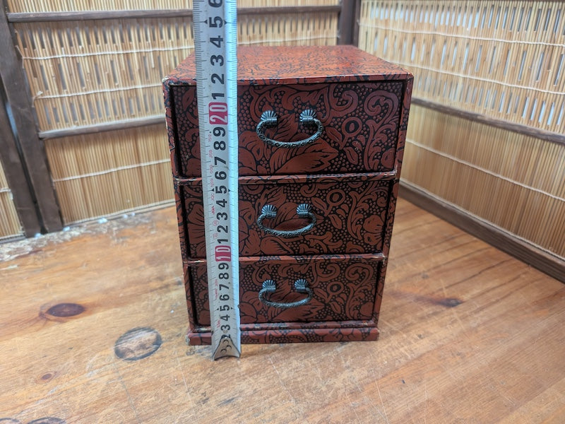 Vintage Japanese Ko Bako Box 1970s Yuzen Washi Accessory Drawer Case