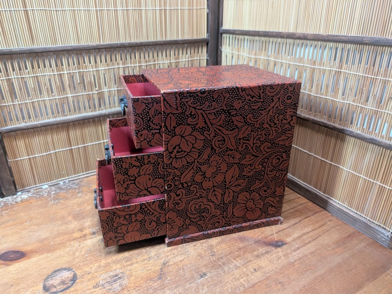 Vintage Japanese Ko Bako Box 1970s Yuzen Washi Accessory Drawer Case
