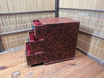 Vintage Japanese Ko Bako Box 1970s Yuzen Washi Accessory Drawer Case