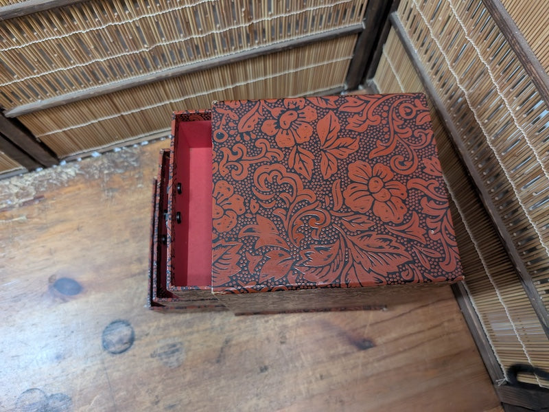 Vintage Japanese Ko Bako Box 1970s Yuzen Washi Accessory Drawer Case