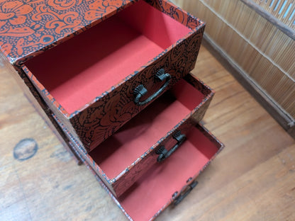 Vintage Japanese Ko Bako Box 1970s Yuzen Washi Accessory Drawer Case