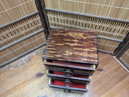 Japanese Sakura Wood Ko Bako Chest 3 Drawer Jewelry Storage Box Decor