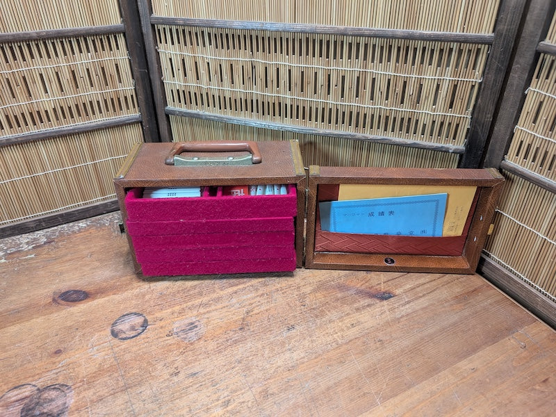 Vintage Japanese Mahjong Set 1970s Wooden Case Collectible