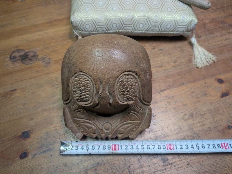 Vintage Japanese Mokugyo Wooden Drum Hand Engraved Full Set Made in Japan