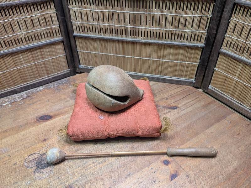 Vintage Japanese Mokugyo Wooden Drum 1970s Hand Carved Temple Instrument