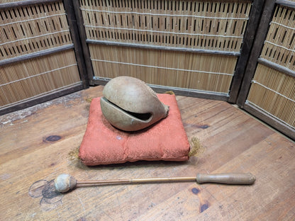 Vintage Japanese Mokugyo Wooden Drum 1970s Hand Carved Temple Instrument