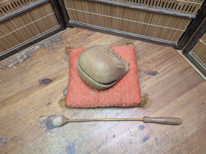 Vintage Japanese Mokugyo Wooden Drum 1970s Hand Carved Temple Instrument