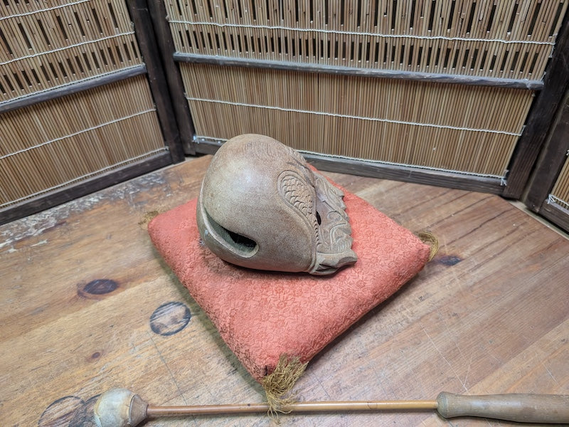 Vintage Japanese Mokugyo Wooden Drum 1970s Hand Carved Temple Instrument