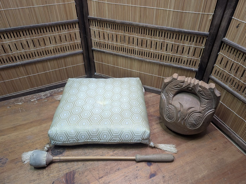 Vintage Japanese Mokugyo Wooden Drum Hand Engraved Full Set Made in Japan