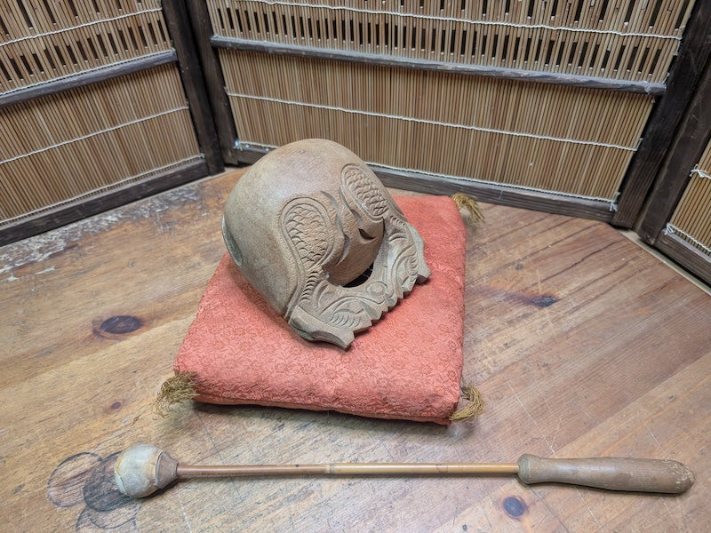Vintage Japanese Mokugyo Wooden Drum 1970s Hand Carved Temple Instrument