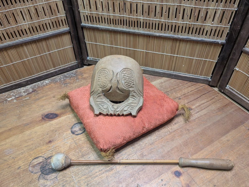 Vintage Japanese Mokugyo Wooden Drum 1970s Hand Carved Temple Instrument
