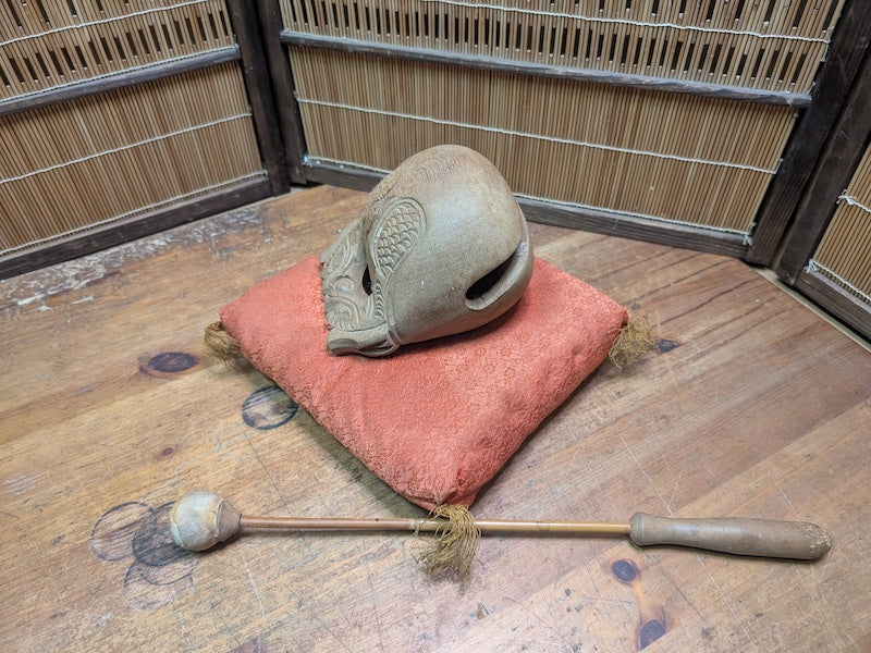 Vintage Japanese Mokugyo Wooden Drum 1970s Hand Carved Temple Instrument