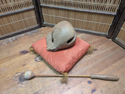 Vintage Japanese Mokugyo Wooden Drum 1970s Hand Carved Temple Instrument