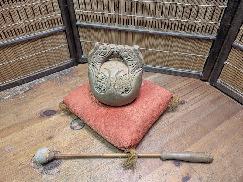 Vintage Japanese Mokugyo Wooden Drum 1970s Hand Carved Temple Instrument