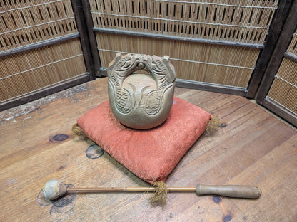 Vintage Japanese Mokugyo Wooden Drum 1970s Hand Carved Temple Instrument