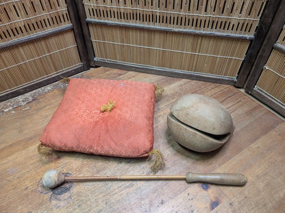 Vintage Japanese Mokugyo Wooden Drum 1970s Hand Carved Temple Instrument