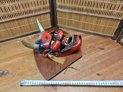 Vintage Japanese Oni Devil Mask Ceramic Wall Hanging Folk Art Japan