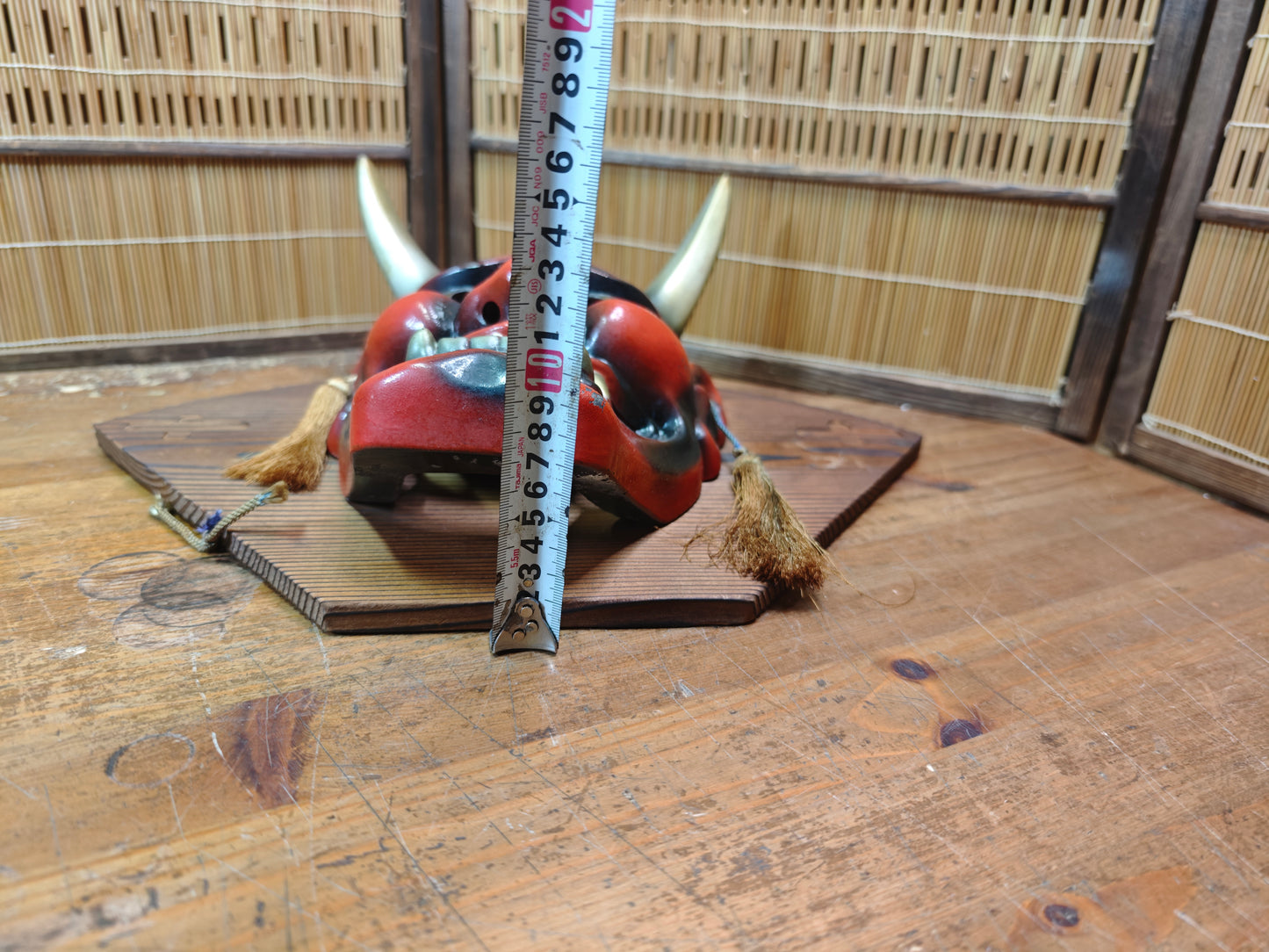 Vintage Japanese Oni Devil Mask Ceramic Wall Hanging Folk Art Japan
