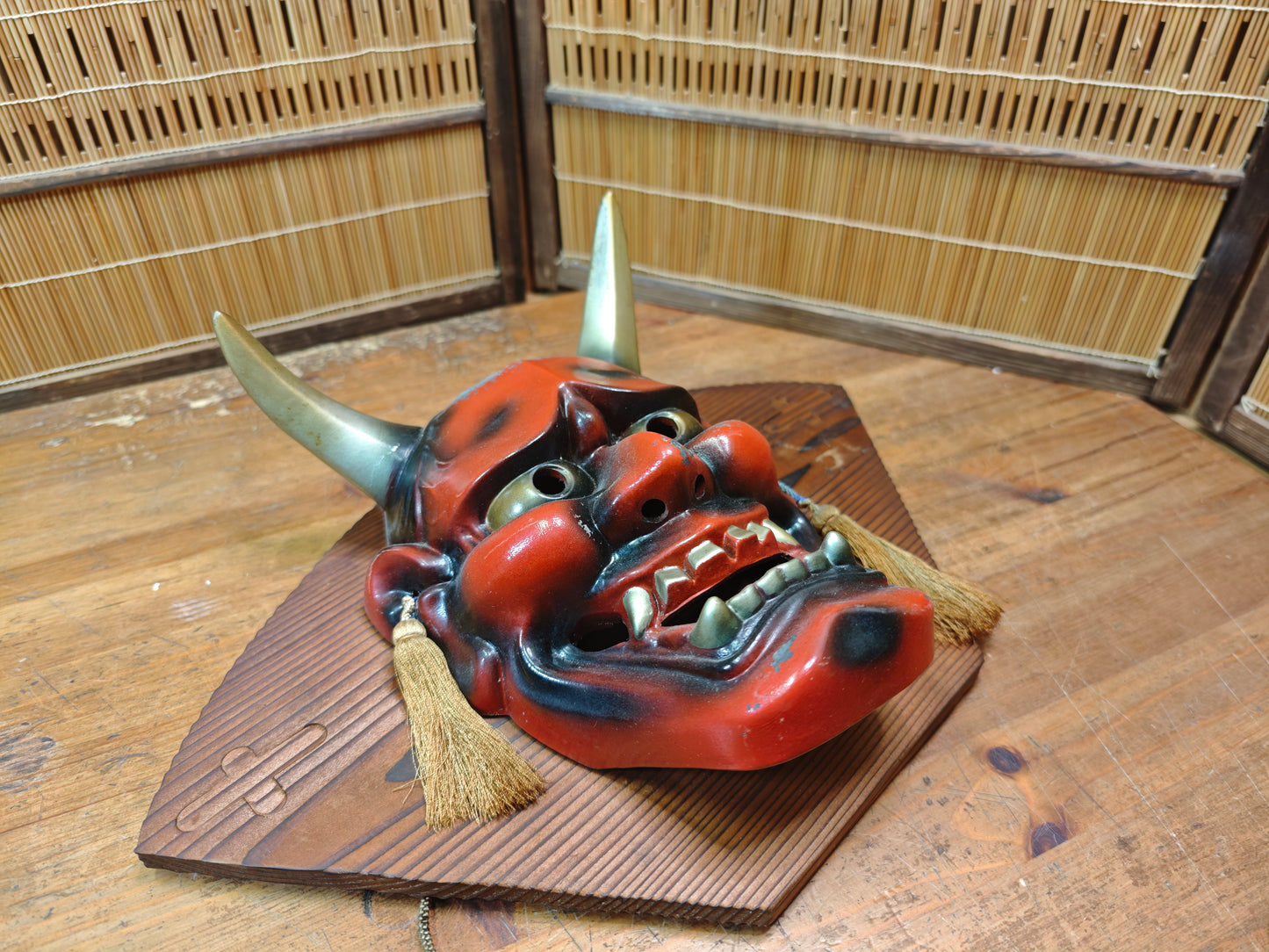 Vintage Japanese Oni Devil Mask Ceramic Wall Hanging Folk Art Japan