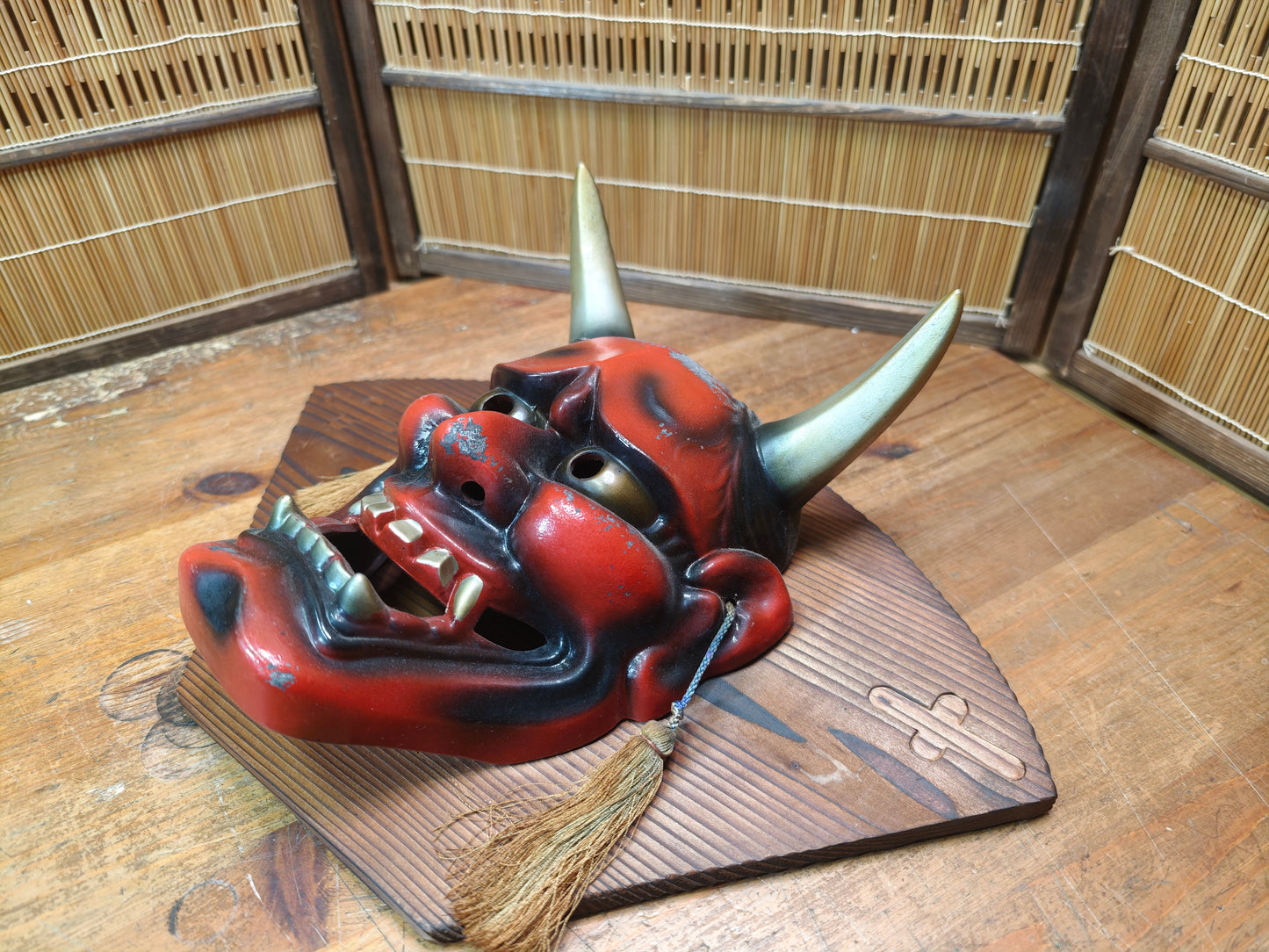 Vintage Japanese Oni Devil Mask Ceramic Wall Hanging Folk Art Japan