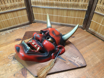 Vintage Japanese Oni Devil Mask Ceramic Wall Hanging Folk Art Japan