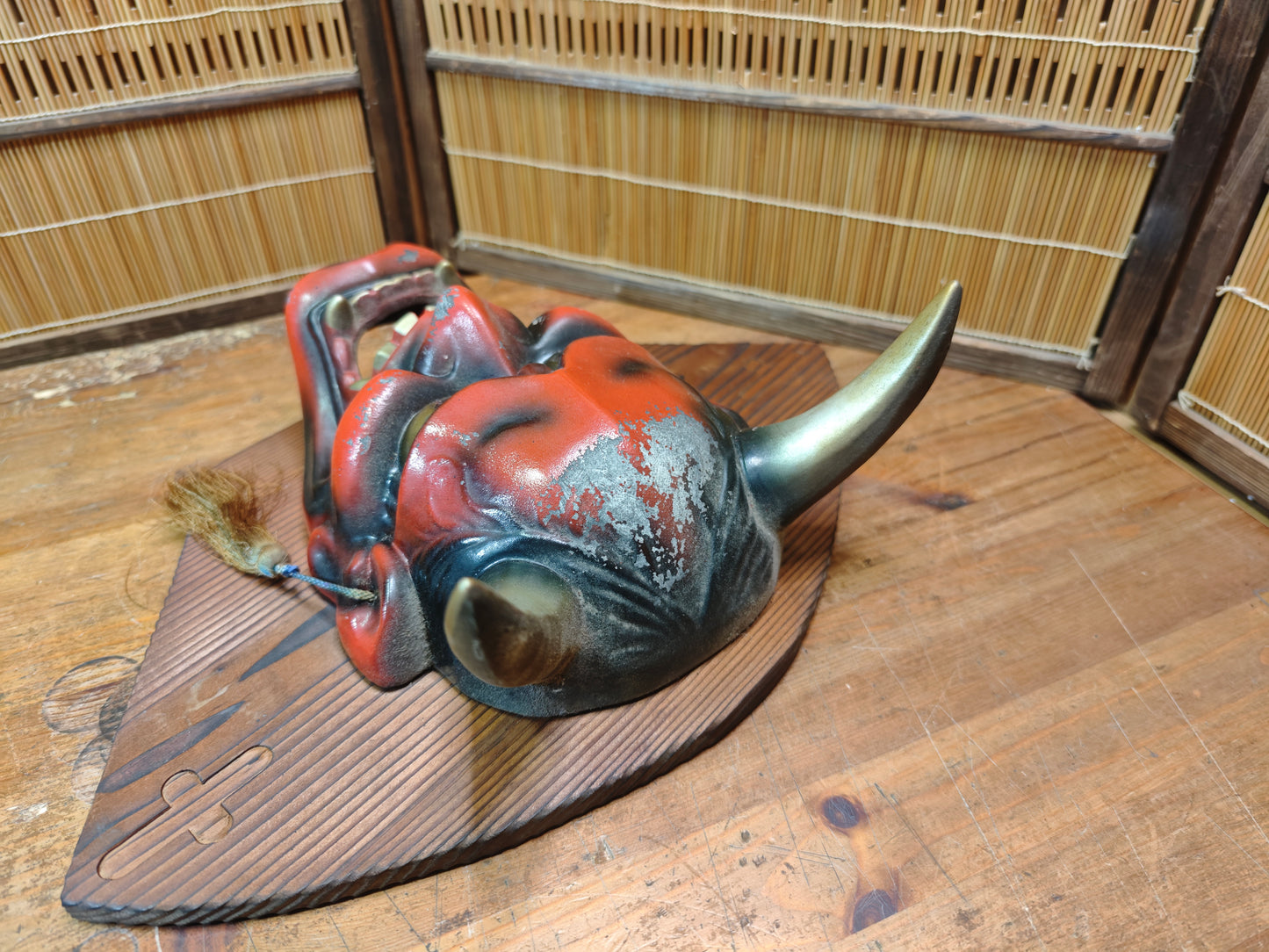 Vintage Japanese Oni Devil Mask Ceramic Wall Hanging Folk Art Japan