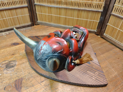 Vintage Japanese Oni Devil Mask Ceramic Wall Hanging Folk Art Japan