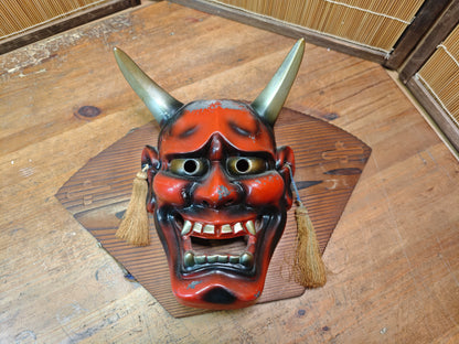 Vintage Japanese Oni Devil Mask Ceramic Wall Hanging Folk Art Japan