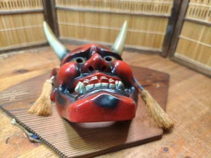 Vintage Japanese Oni Devil Mask Ceramic Wall Hanging Folk Art Japan