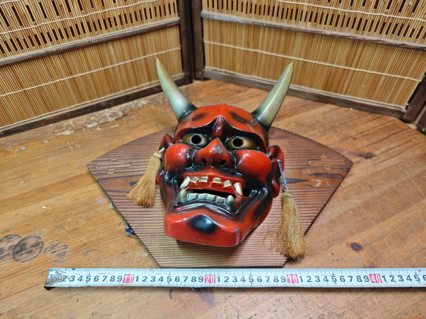 Vintage Japanese Oni Devil Mask Ceramic Wall Hanging Folk Art Japan