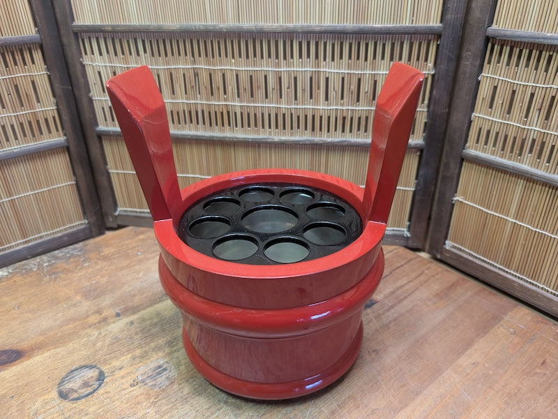 Vintage Japanese Red Lacquer Mizusashi Tea Ceremony Water Jar Wood Box