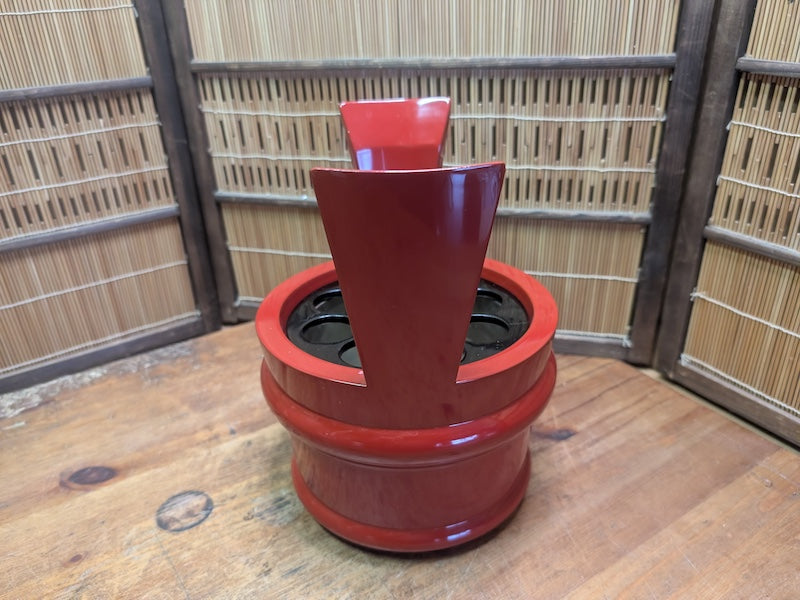 Vintage Japanese Red Lacquer Mizusashi Tea Ceremony Water Jar Wood Box