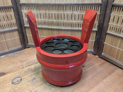 Vintage Japanese Red Lacquer Mizusashi Tea Ceremony Water Jar Wood Box