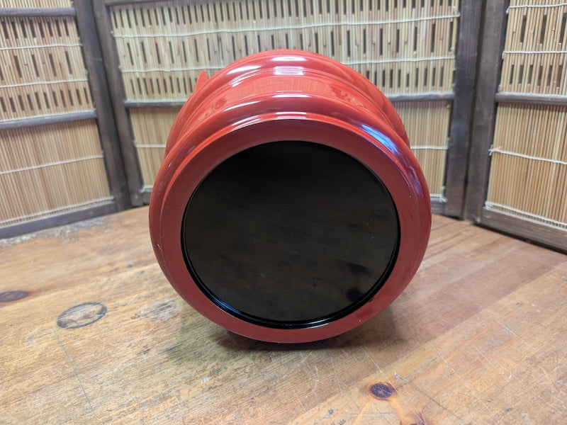 Vintage Japanese Red Lacquer Mizusashi Tea Ceremony Water Jar Wood Box