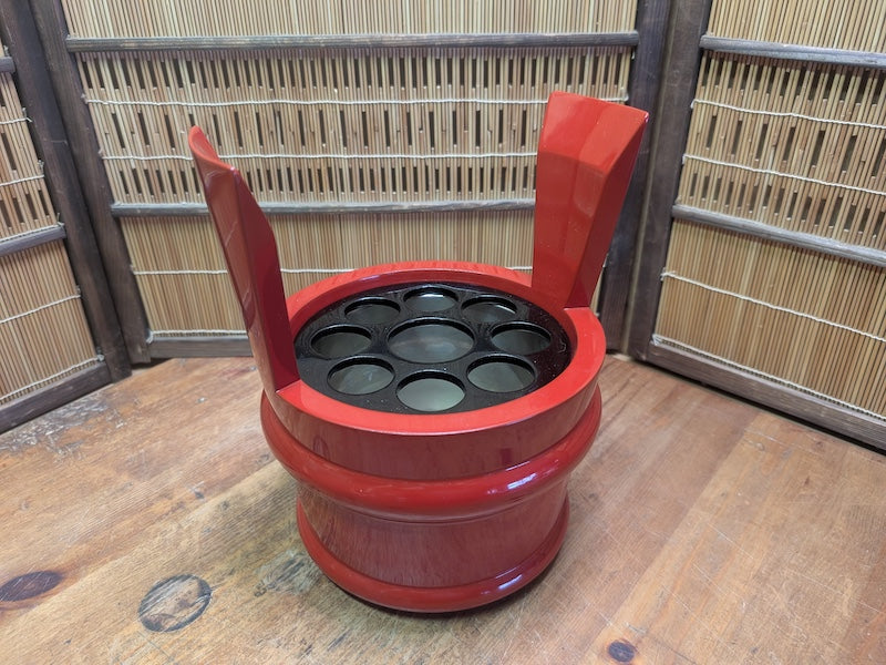 Vintage Japanese Red Lacquer Mizusashi Tea Ceremony Water Jar Wood Box