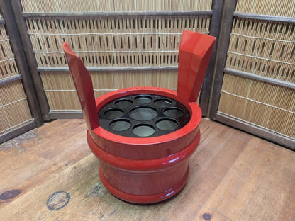 Vintage Japanese Red Lacquer Mizusashi Tea Ceremony Water Jar Wood Box