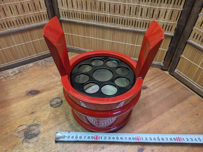 Vintage Japanese Red Lacquer Mizusashi Tea Ceremony Water Jar Wood Box