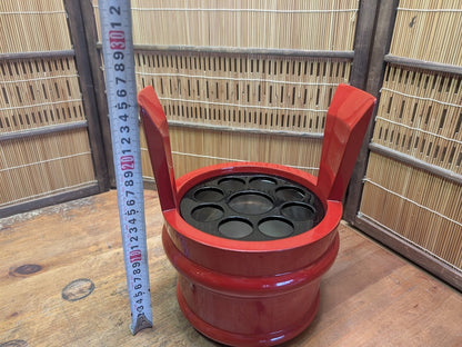 Vintage Japanese Red Lacquer Mizusashi Tea Ceremony Water Jar Wood Box