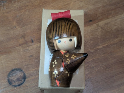 Vintage Japanese Kokeshi Doll 1970s Handmade Wooden Kimono Figure With Box