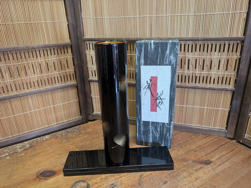 Vintage Japanese Urushi Lacquer Flower Vase Kabin W/Original Box
