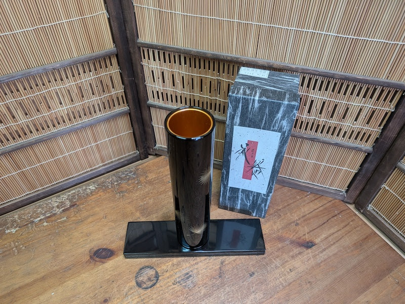 Vintage Japanese Urushi Lacquer Flower Vase Kabin W/Original Box
