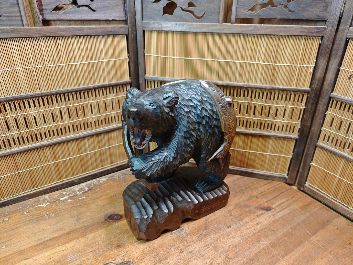 Vintage Japan Kibori Kuma Bear Hand Carved Hokkaido Ainu Wood Folk Art