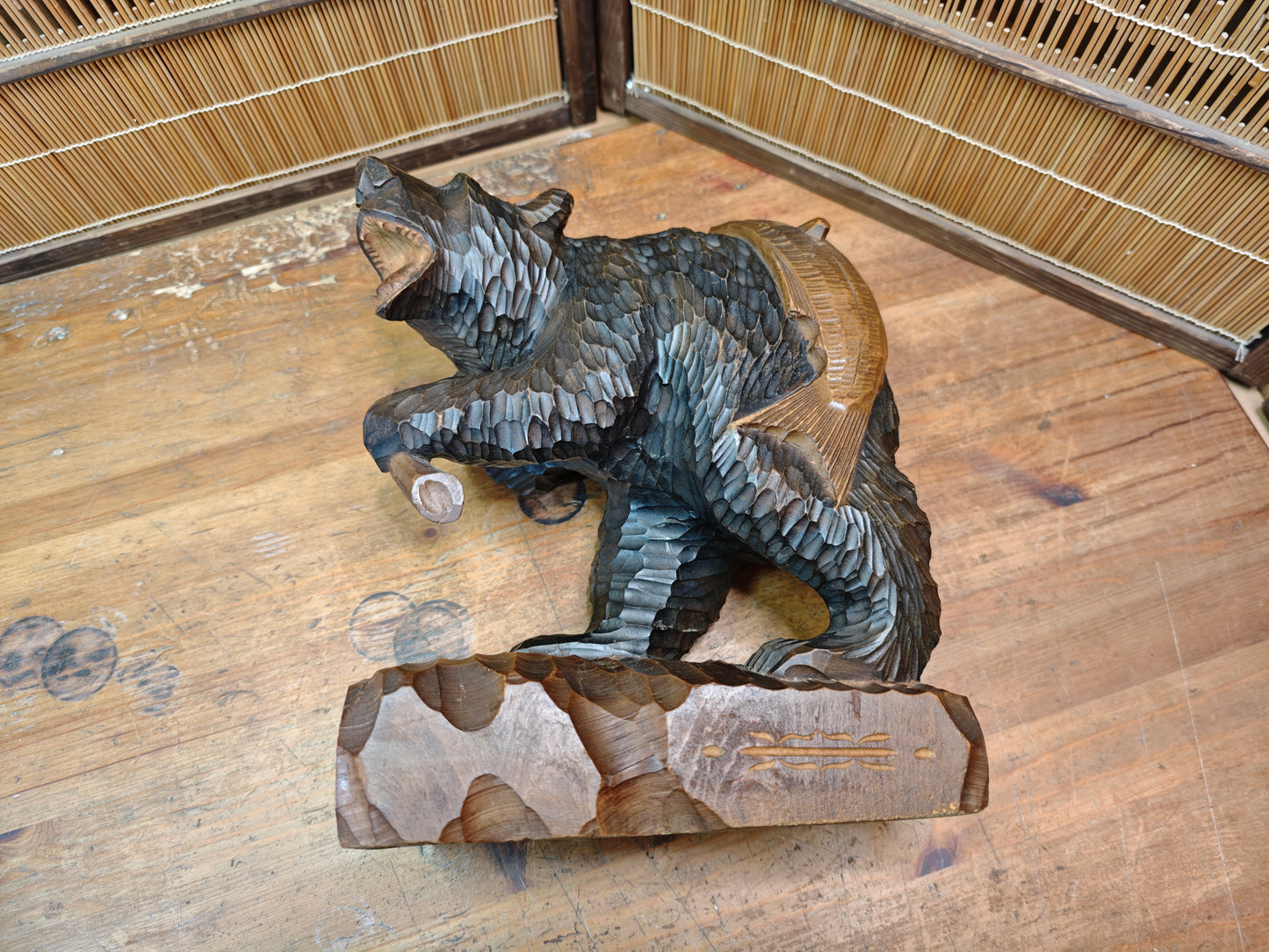 Vintage Japan Kibori Kuma Bear Hand Carved Hokkaido Ainu Wood Folk Art