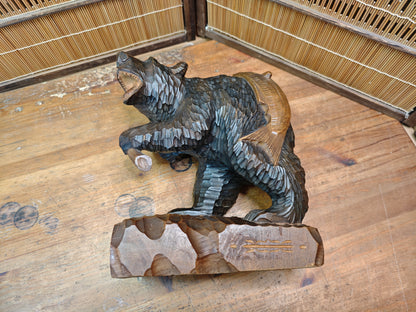 Vintage Japan Kibori Kuma Bear Hand Carved Hokkaido Ainu Wood Folk Art