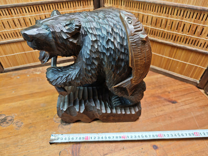 Vintage Japan Kibori Kuma Bear Hand Carved Hokkaido Ainu Wood Folk Art