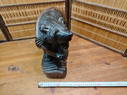 Vintage Japan Kibori Kuma Bear Hand Carved Hokkaido Ainu Wood Folk Art